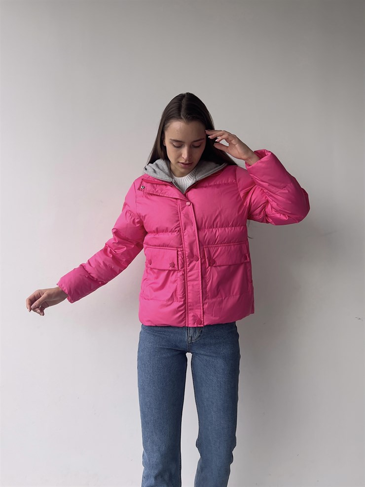 Fermuar ve Çıtçıt Kapamalı Yanları Cepli Rony Kadın Fuşya Mont 23K000275