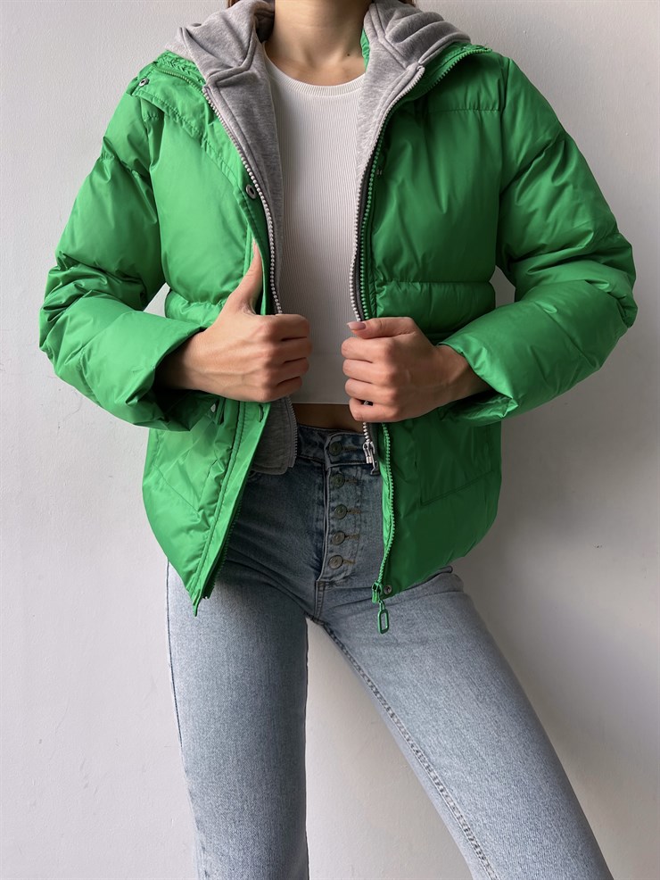 Fermuar ve Çıtçıt Kapamalı Yanları Cepli Rony Kadın Yeşil Mont 23K000275