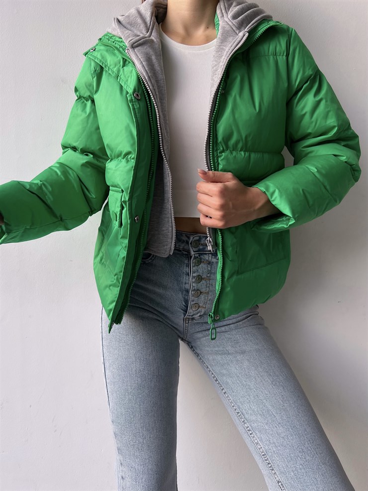 Fermuar ve Çıtçıt Kapamalı Yanları Cepli Rony Kadın Yeşil Mont 23K000275