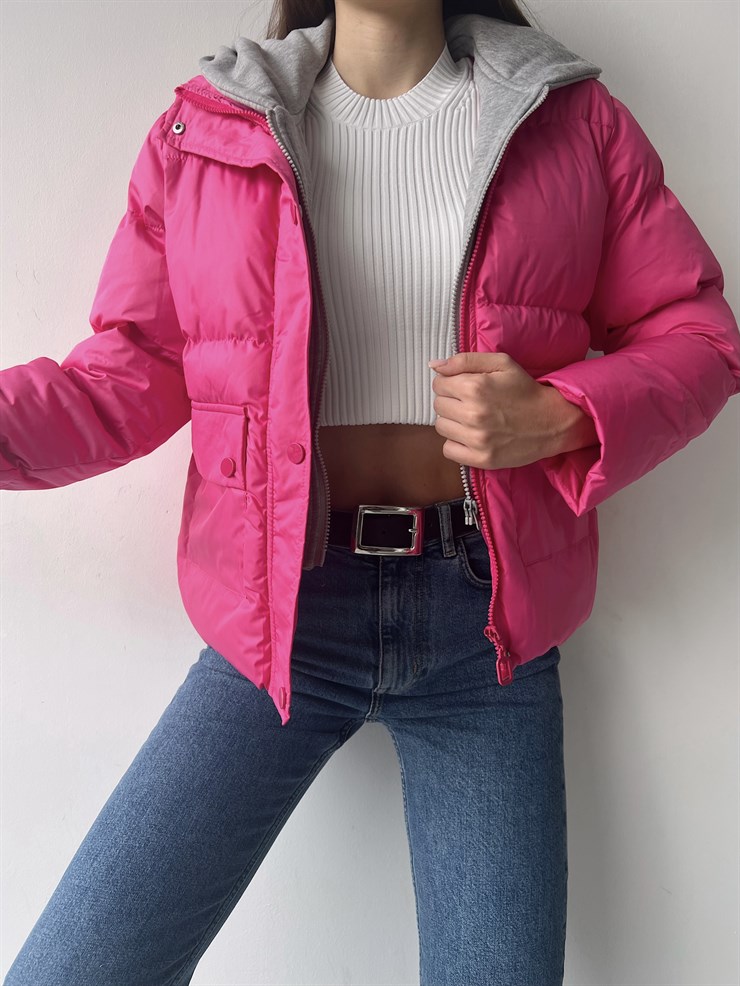 Fermuar ve Çıtçıt Kapamalı Yanları Cepli Rony Kadın Fuşya Mont 23K000275