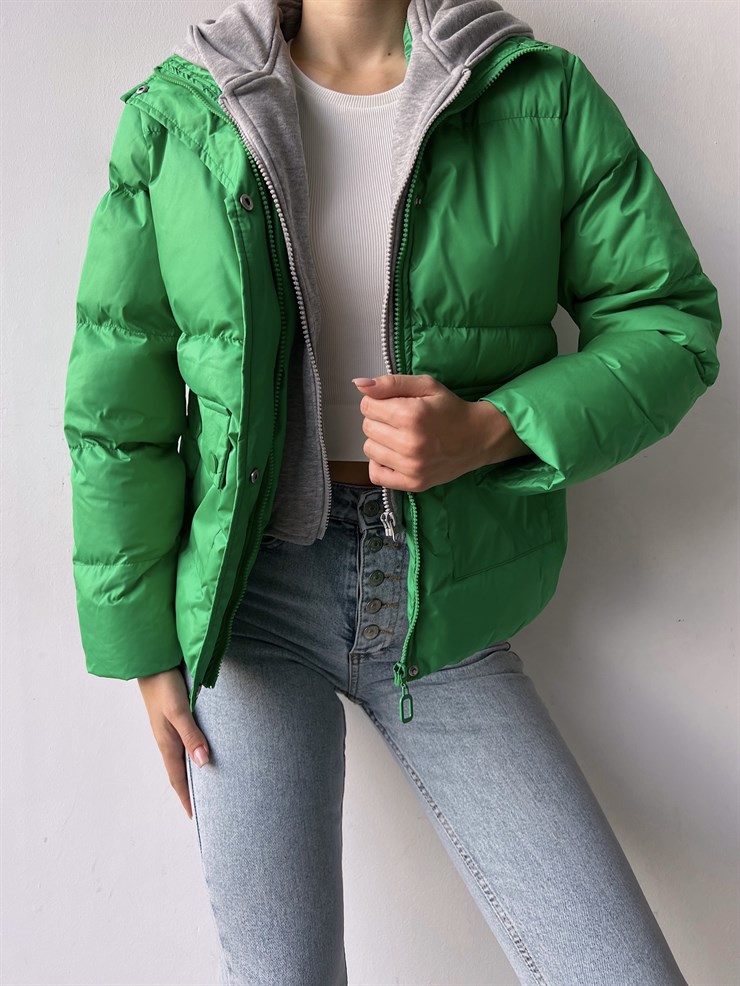 Fermuar ve Çıtçıt Kapamalı Yanları Cepli Rony Kadın Yeşil Mont 23K000275