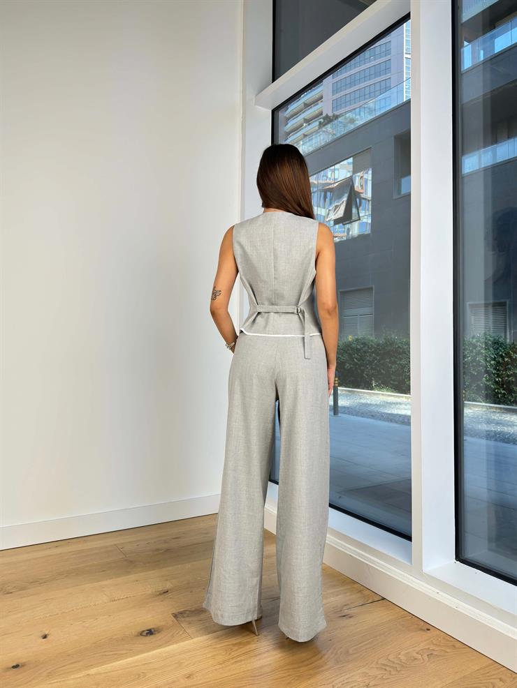 Yüksek Bel Önü Pens Detaylı Bol Kesim Rosal Kadın Gri Pantolon 24Y852