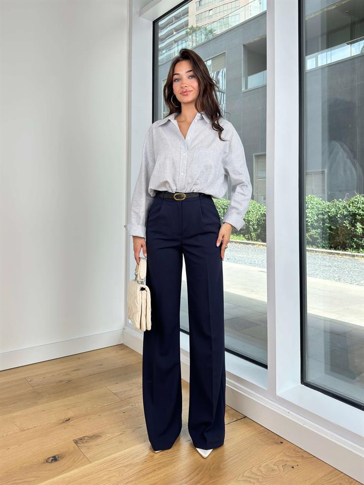 Yüksek Bel Pens Detaylı Pol Paça Rosalinda Lacivert Kadın Pantolon 24Y847