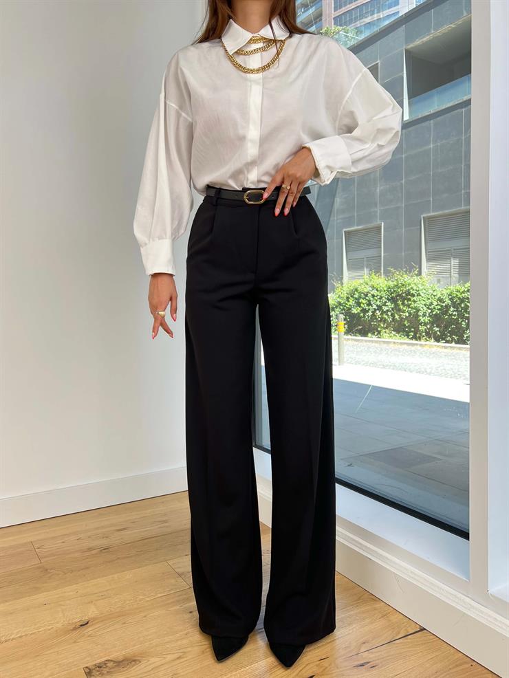 Yüksek Bel Pens Detaylı Rosalinda Kadın Siyah Palazzo Pantolon 24Y847