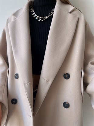 Önü Düğme Kapamalı Oversize Rosana Kadın Taş Kaban 23K000190