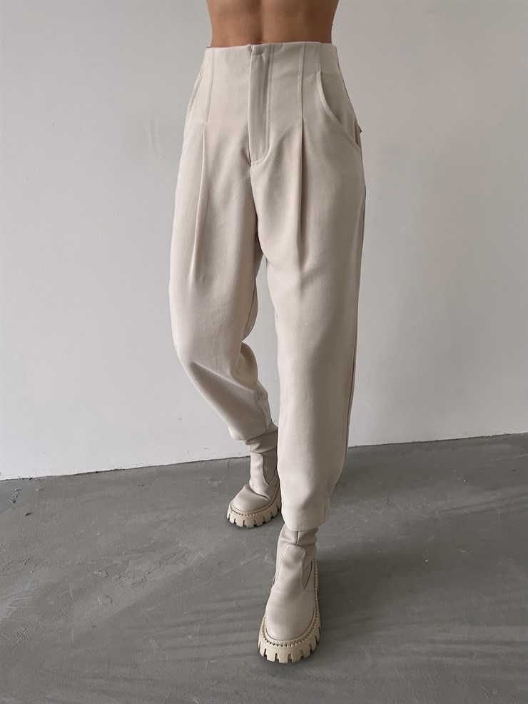 Yüksek Bel Yanları Cepli Rossi Kadın Taş Pantolon 23K000268