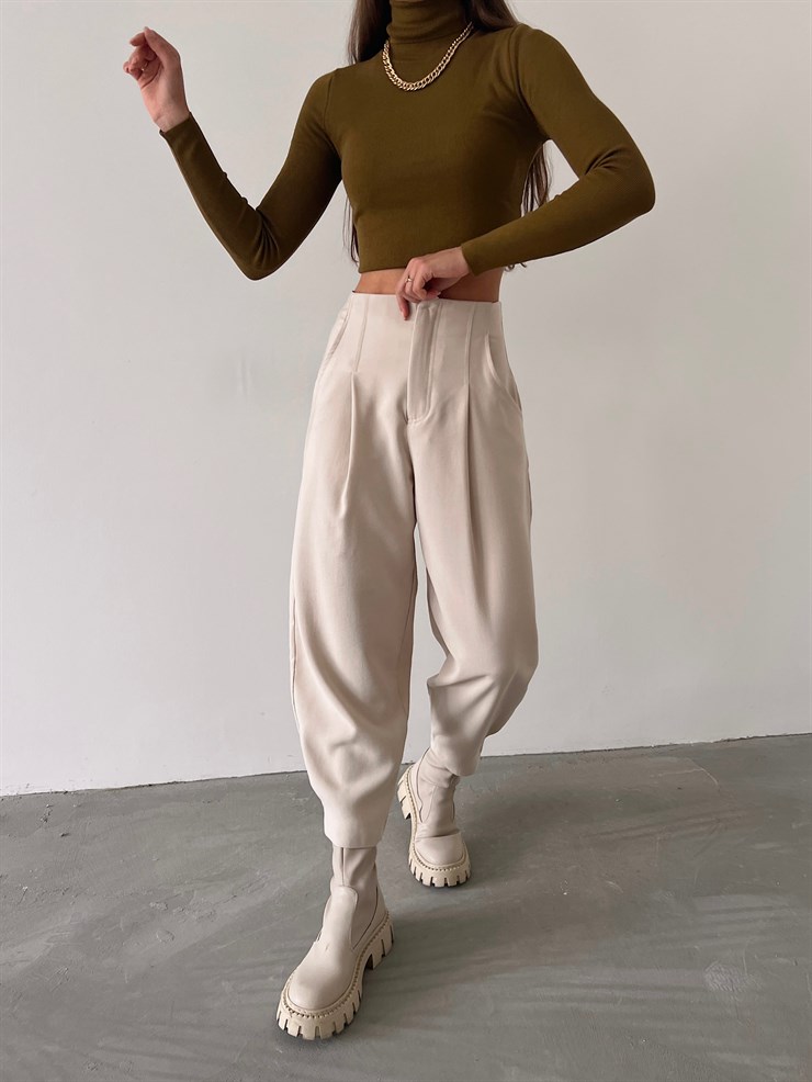 Yüksek Bel Yanları Cepli Rossi Kadın Taş Pantolon 23K000268