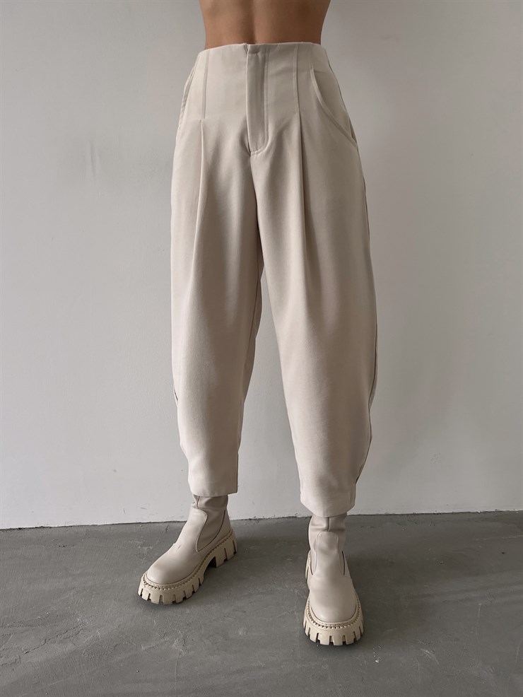 Yüksek Bel Yanları Cepli Rossi Kadın Taş Pantolon 23K000268