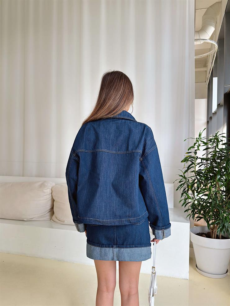 Düğme Kapamalı Round Mavi Kadın Gömlek 25Y104