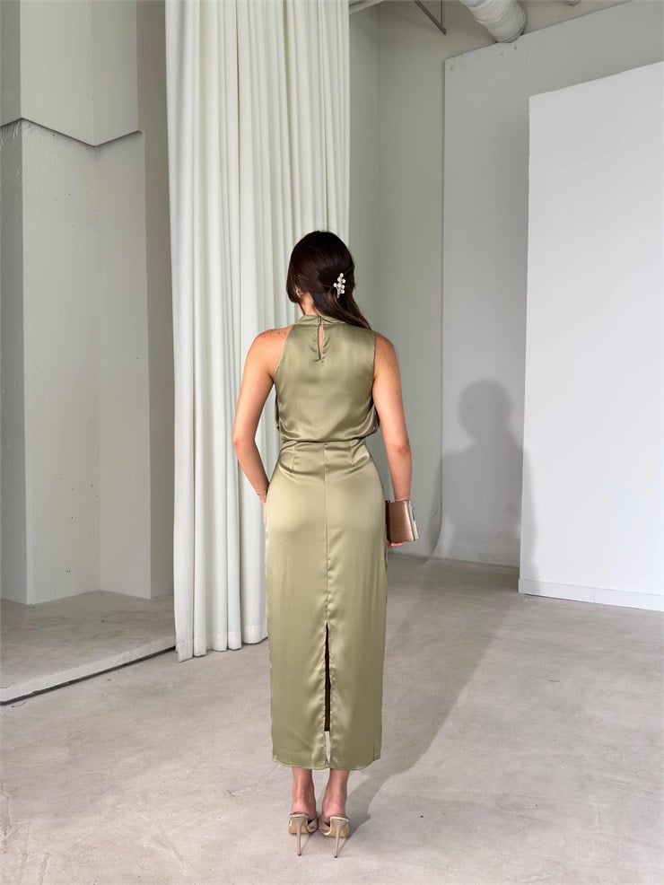 Drape Detaylı Maxi Boy Yeşil Roya Kadın Elbise 26Y519