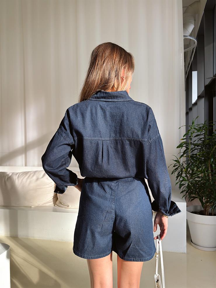 Çıtçıt kapamalı Royal Mavi Kadın Gömlek 25Y103