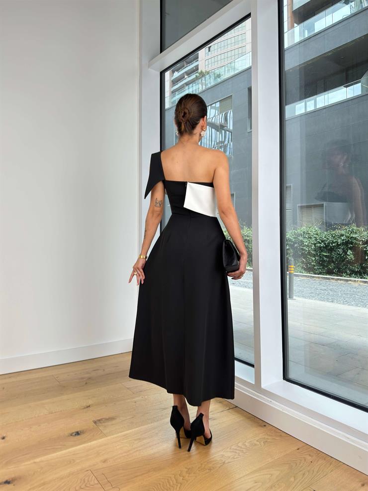 Tek Askılı Belden Oturtmalı Rubras Siyah Kadın Elbise 25K098