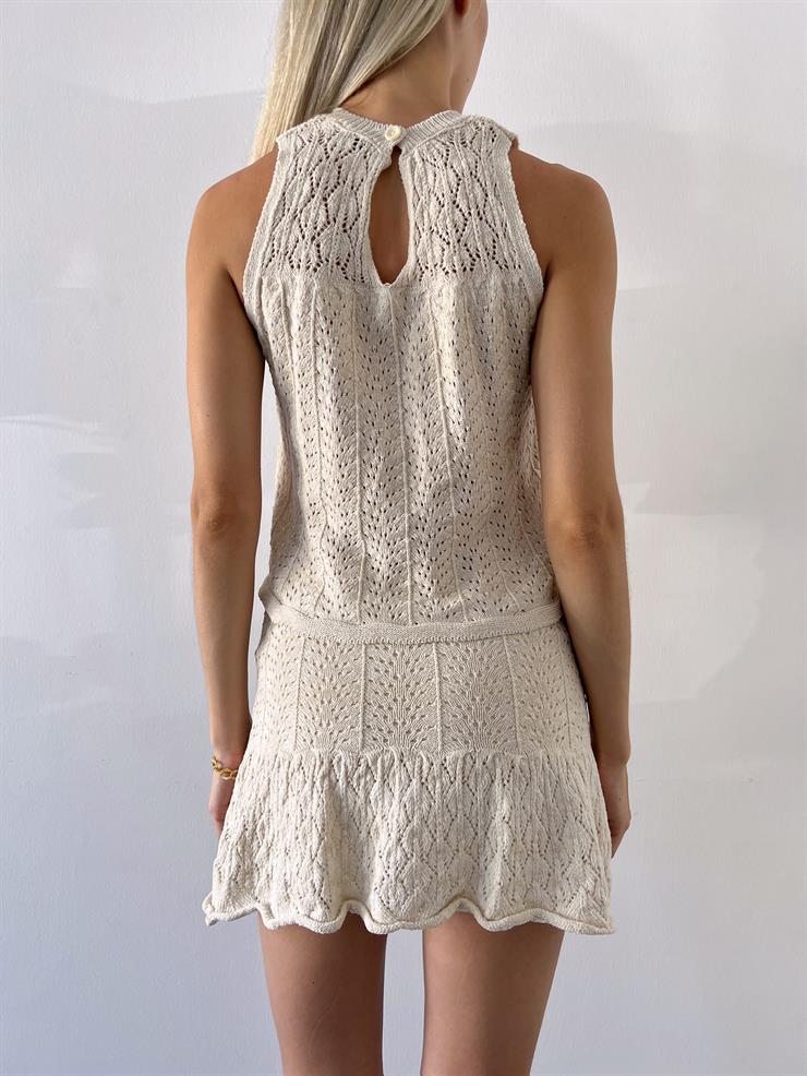 Kolsuz Bluz Düşük Bel Örme Kumaş Mini Etek Ryan Kadın Taş Takım 23Y000515