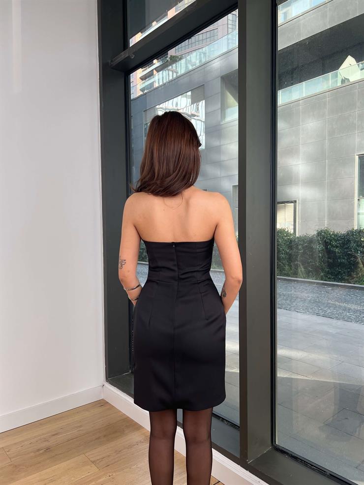 Straplez Eteği taş Detaylı Samara Kadın Mini Elbise 24k366