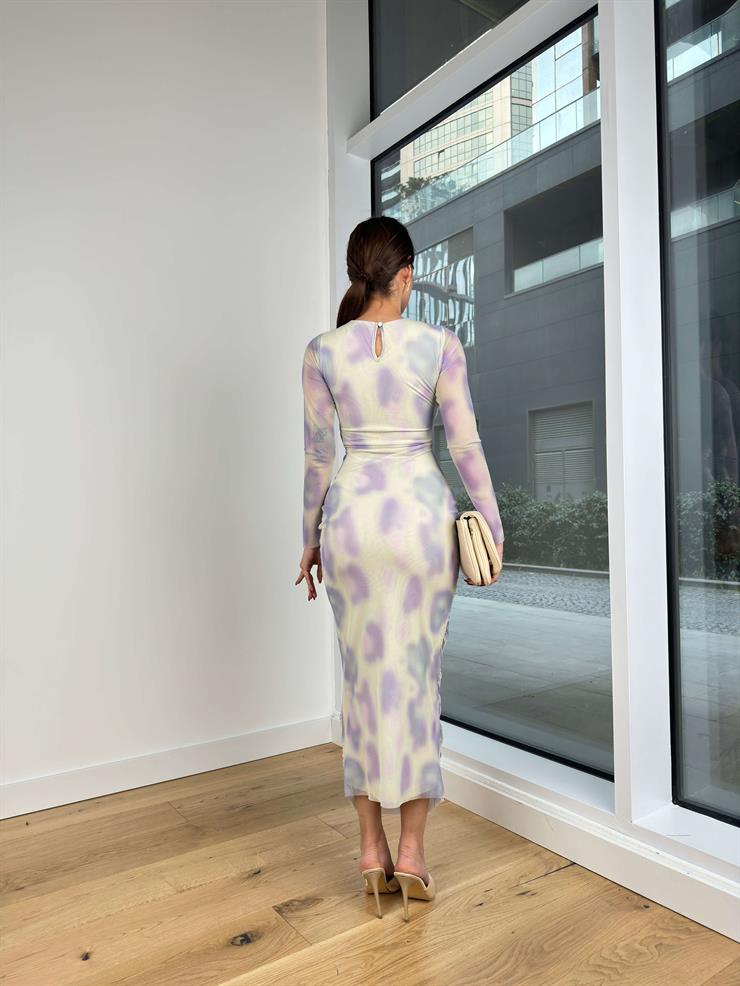 Beli Pencere Detaylı Drapeli Sandor Kadın Lila Elbise 24Y217