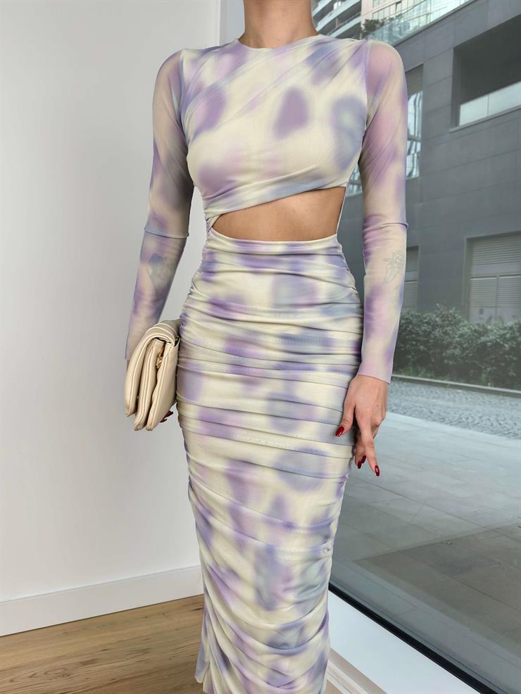 Beli Pencere Detaylı Drapeli Sandor Kadın Lila Elbise 24Y217