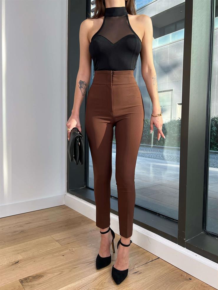 Klasik Yüksek Bel Sarah Kadın Kahve Pantolon 22Y000056