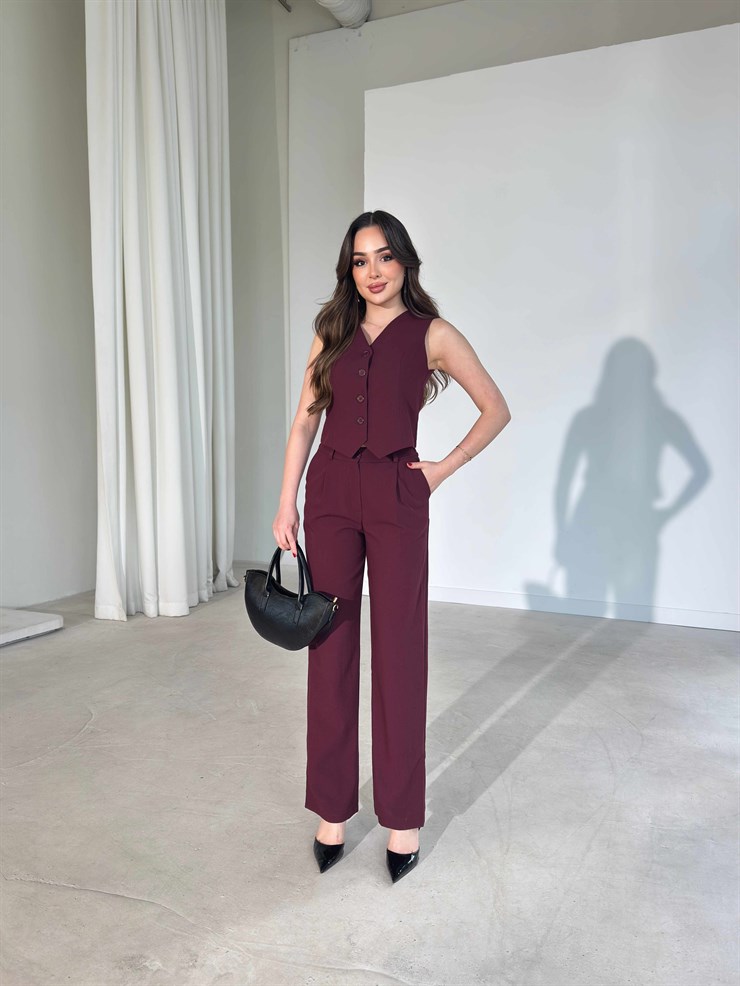 Yelekli Bordo İkili Sarah Kadın Takım 26Y193