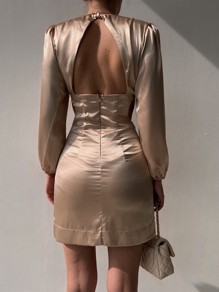 Saten Bel Ve Sırt Dekolteli Gianni Kadın Bej Mini Elbise 22Y000132