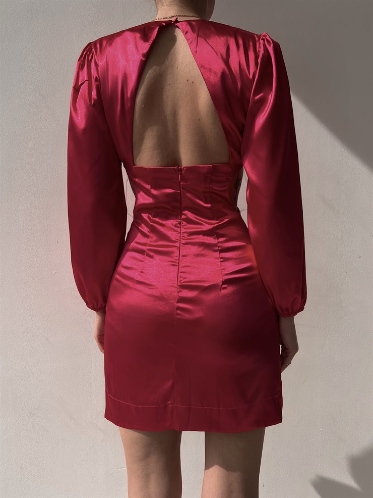 Saten Bel Ve Sırt Dekolteli Gianni Kadın Fuşya Mini Elbise 22Y000132