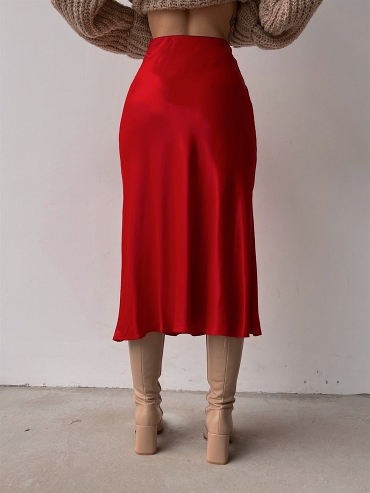 Saten Midi Boy Dessira Kadın Kırmzı Etek 22K000492