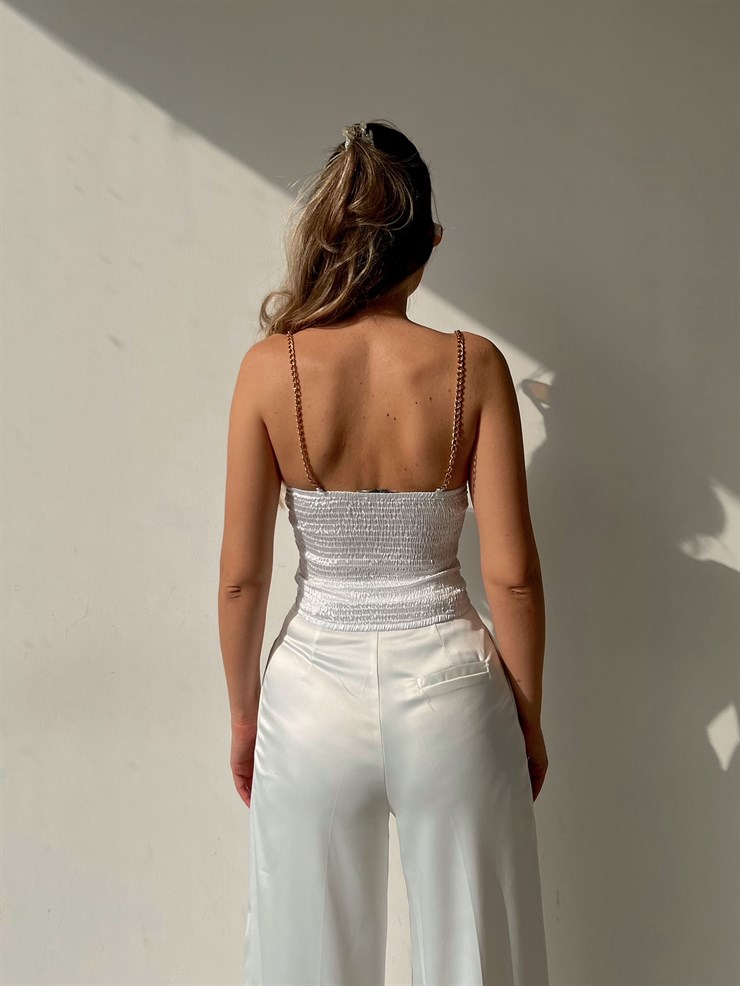 Saten Zincir Askılı Korse Kadın Beyaz Bluz 22K000526