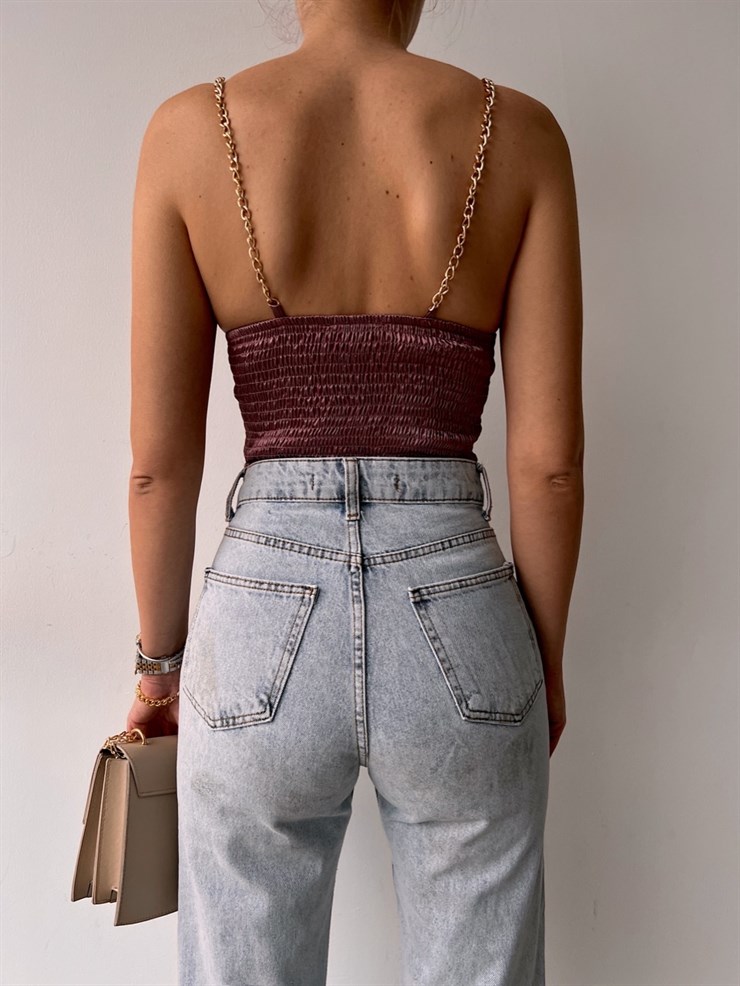 Saten Zincir Askılı Korse Kadın Lila Bluz 22K000526