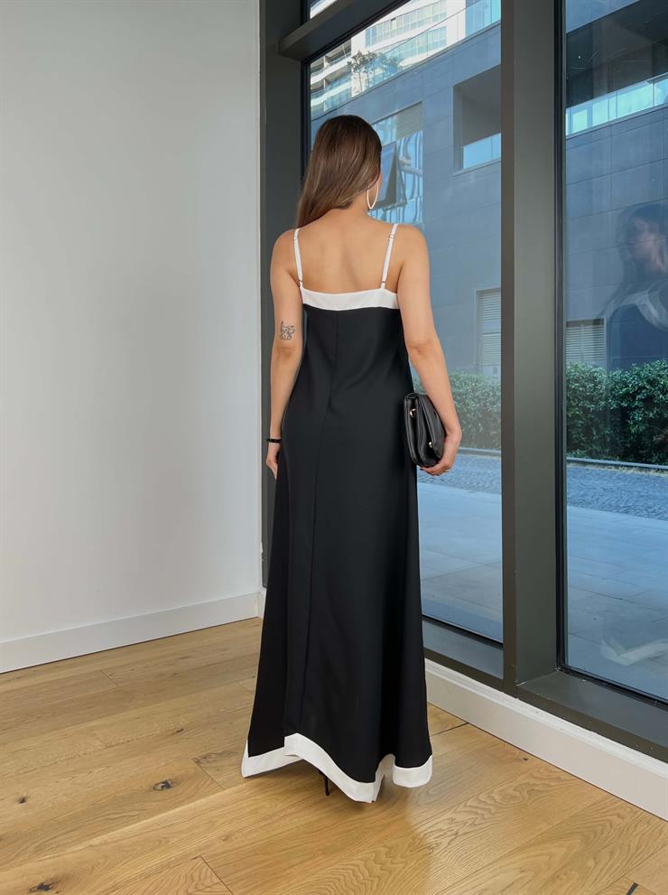 İnce Askılı Selby Siyah Kadın Uzun Elbise 25Y453