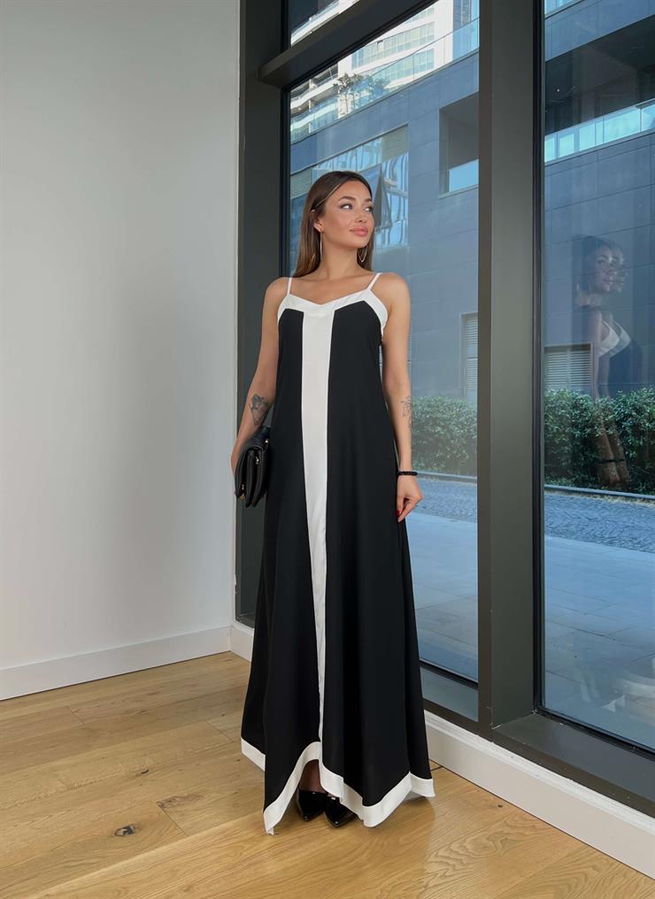 İnce Askılı Selby Siyah Kadın Uzun Elbise 25Y453