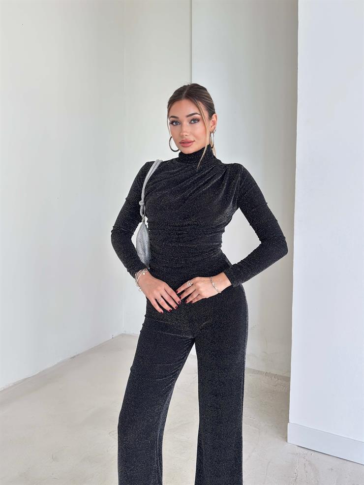 Parlak Seldine Siyah Kadın Pantolon 26K151