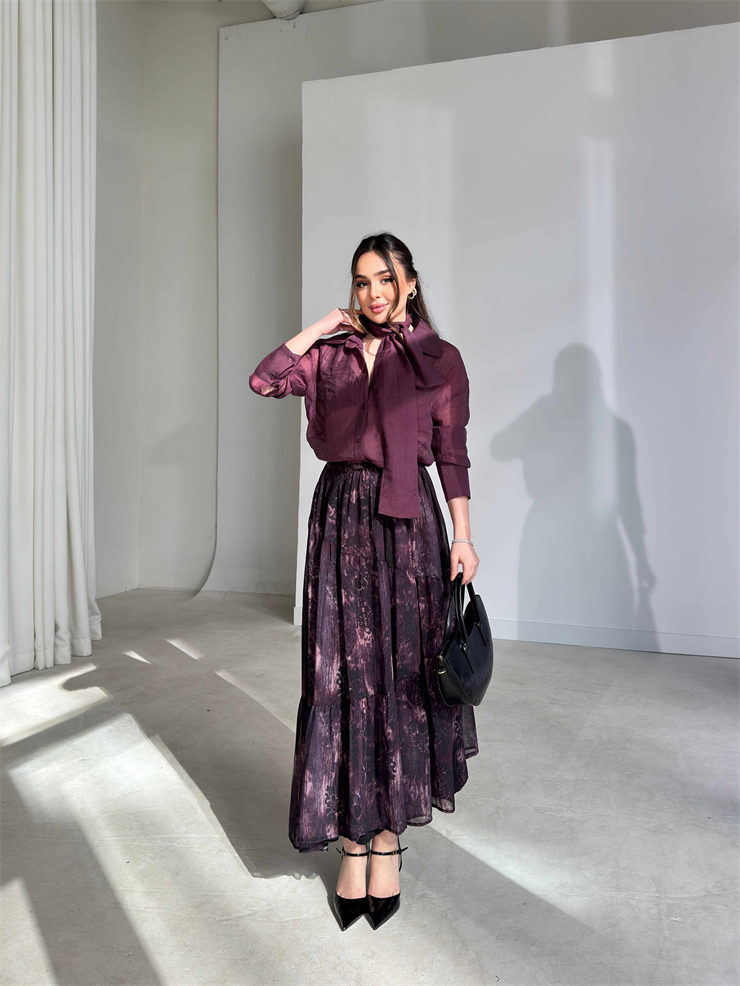 Desenli Pileli Selnev Mor Kadın Etek 26Y076