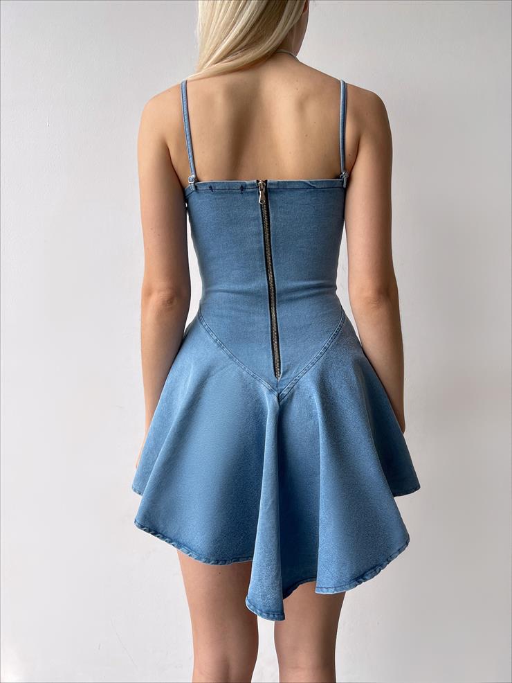 Corset Detailed Serena Womens Blue Mini Denim Dress 23Y000258