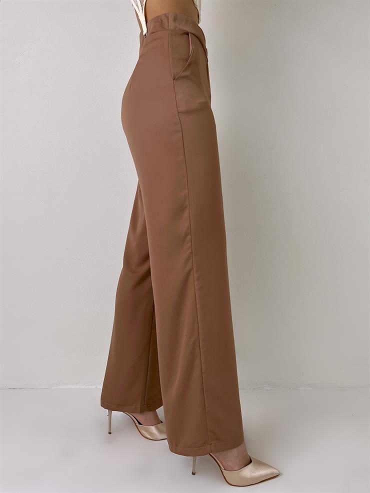 Fermuar Kapamalı Yanları Cepli Shelby Kadın Camel Palazzo Pantolon 23Y000032