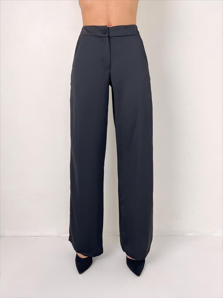 Yüksek Bel Önü Düğme Kapamalı Shelby Kadın Siyah Pantolon 23Y000032