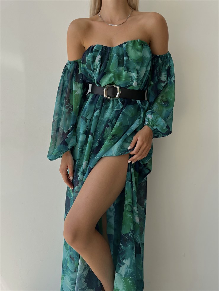 Şifon Çift Yırtmaçlı Göğüs Kuplu Lorenz Kadın Renkli Uzun Elbise 22Y000493