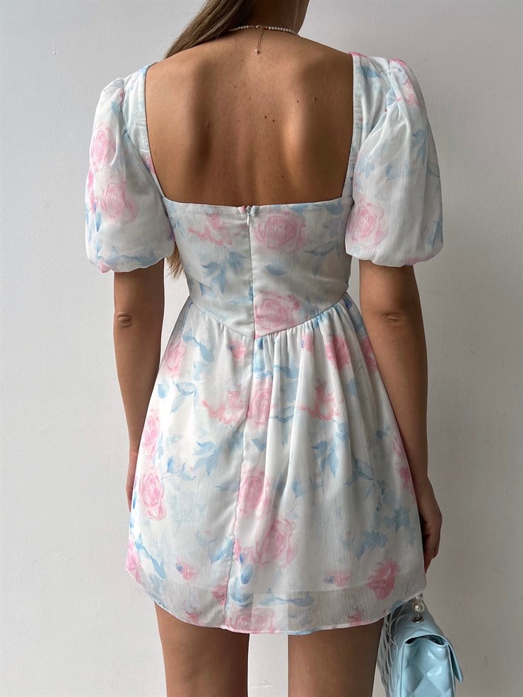 Şifon Kalp Yaka Düğme Detaylı Spiros Kadın Şeker Pembe Mini Elbise 22Y000320