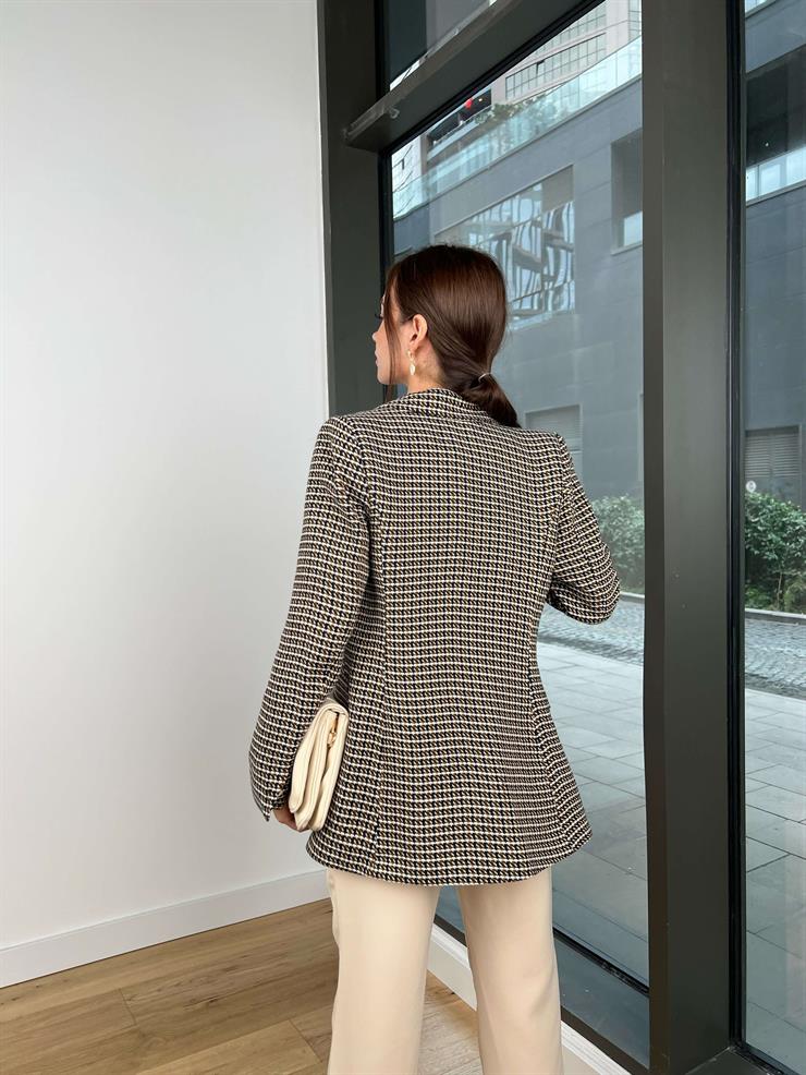 Önü Düğmeli Sindy Kadın Kahve Etamin Blazer Ceket 24k000180