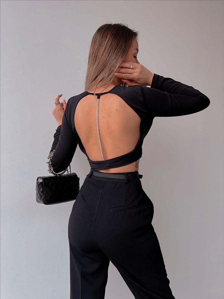 Sırt Dekolte Daphne Kadın Siyah Crop Bluz 22Y000029