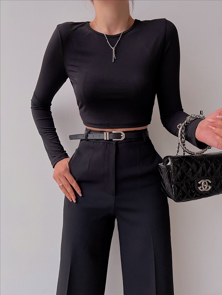 Sırt Dekolte Daphne Kadın Siyah Crop Bluz 22Y000029