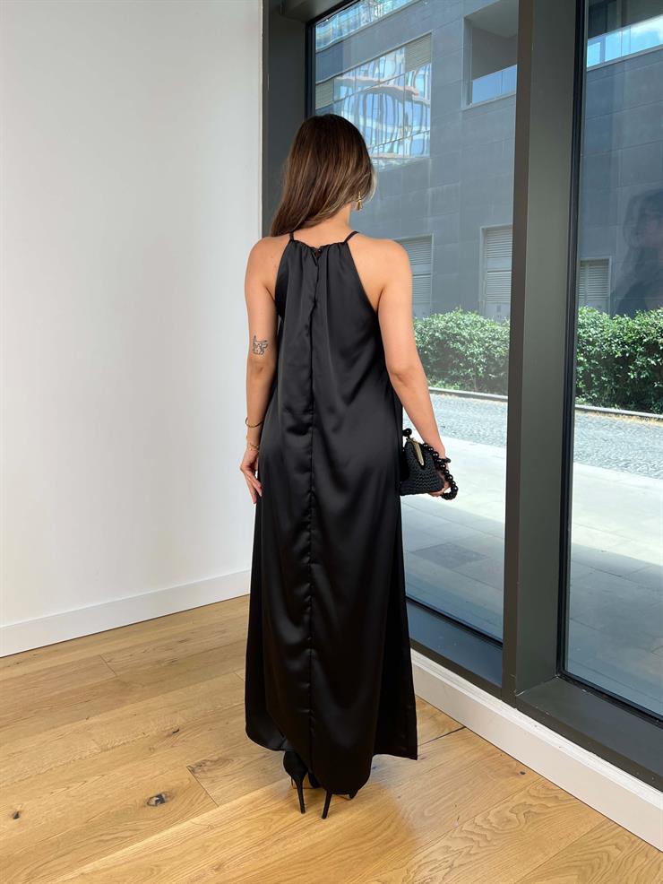 Kolsuz Sıtel Siyah Kadın Uzun Elbise 25Y489