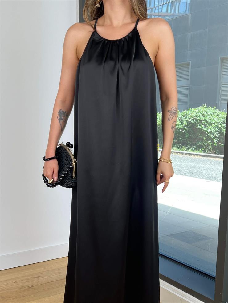 Kolsuz Sıtel Siyah Kadın Uzun Elbise 25Y489