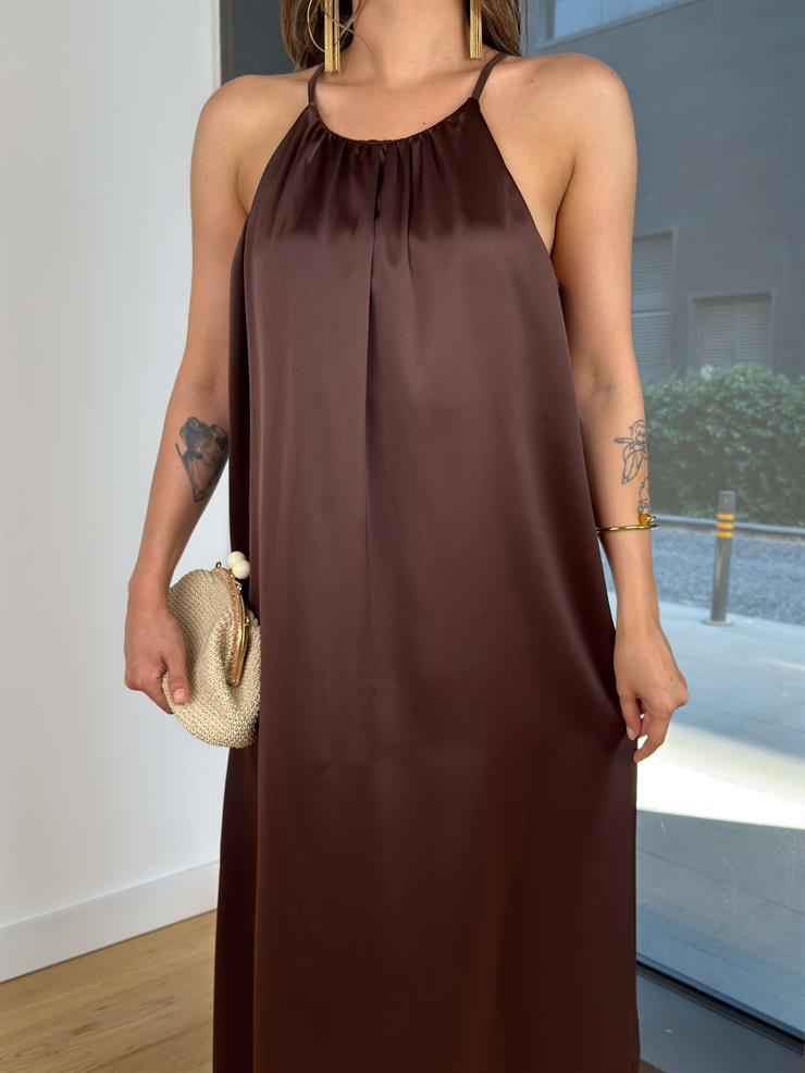 Kolsuz Sıtel Kahve Kadın Uzun Elbise 25Y489