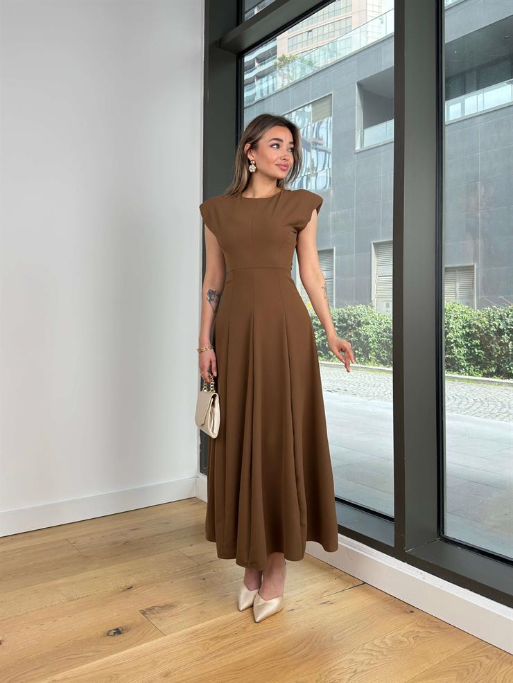 Kolsuz Belden Bağlamalı Sıtor Kahve Kadın Elbise 25Y112