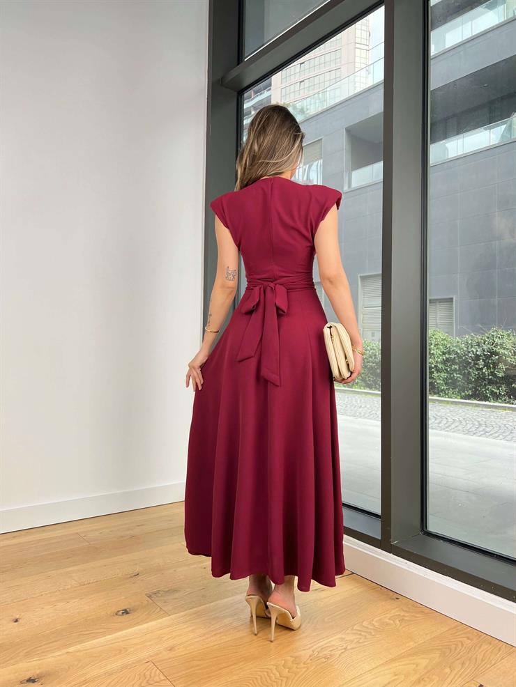 Kolsuz Belden Bağlamalı Sıtor Bordo Kadın Elbise 25Y112