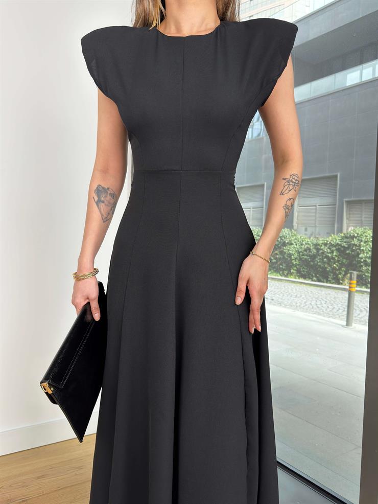 Kolsuz Belden Bağlamalı Sıtor Siyah Kadın Elbise 25Y112