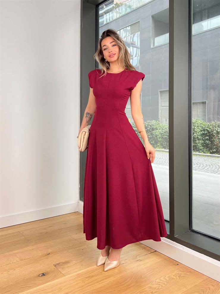 Kolsuz Belden Bağlamalı Sıtor Bordo Kadın Elbise 25Y112