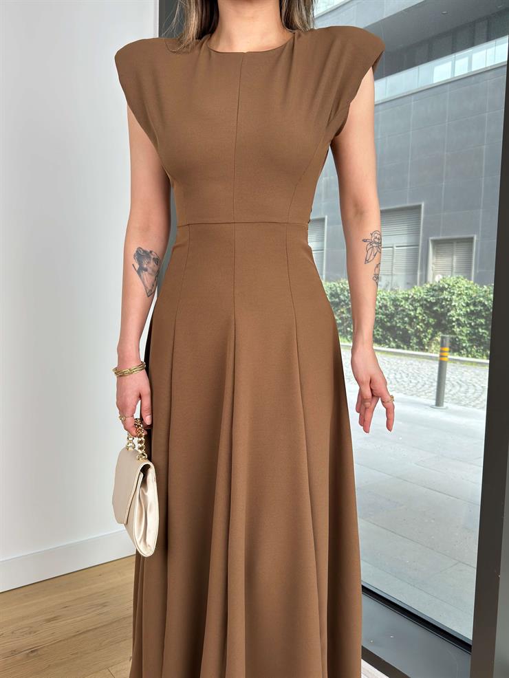 Kolsuz Belden Bağlamalı Sıtor Kahve Kadın Elbise 25Y112