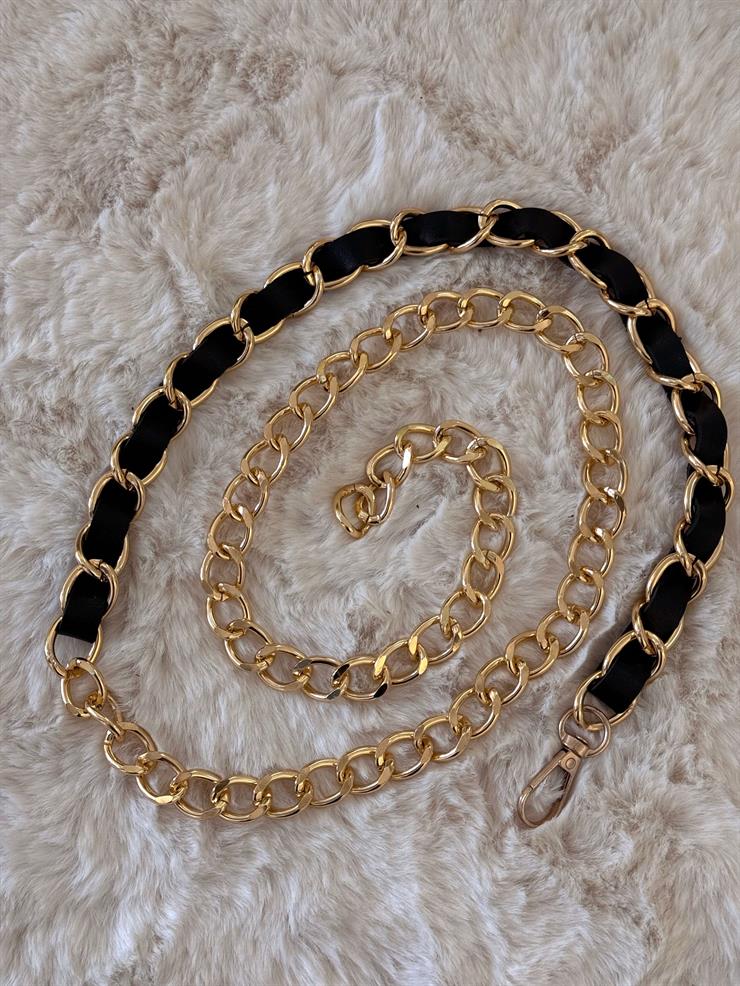 Siyah Geçitli Kadın Gold Zincir Kemer 25K110