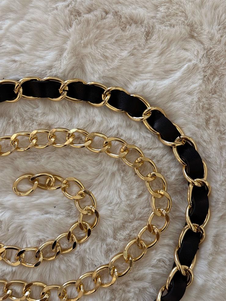 Siyah Geçitli Kadın Gold Zincir Kemer 25K110