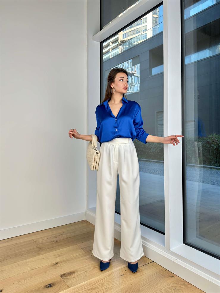 Yüksek Bel Pens Detaylı Stan Kadın Beyaz Palazzo Pantolon 24Y363